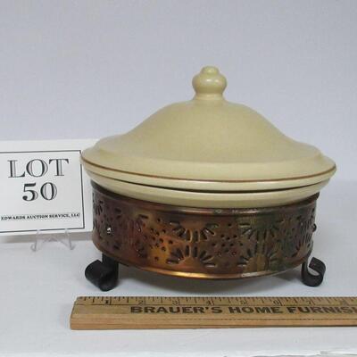 Pfaltzgraff Village Covered Casserole With Copper Stand, Read Description