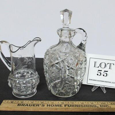 Antique Glass Pitcher and Decanter, Read Description