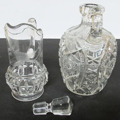 Antique Glass Pitcher and Decanter, Read Description