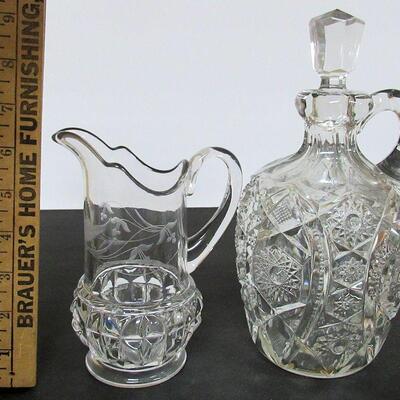 Antique Glass Pitcher and Decanter, Read Description