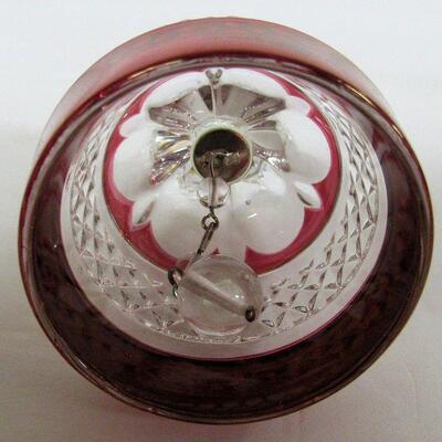 Small Lead Glass Bell, Clear With Red, Unmarked