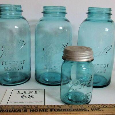 4 Vintage Aqua Ball Canning Jars