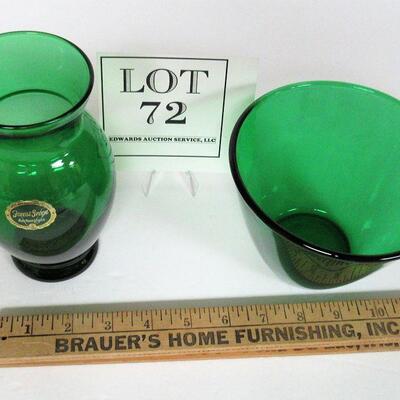 Forest Green Vase and 5 1/2" Anchor Hocking Mixing Bowl