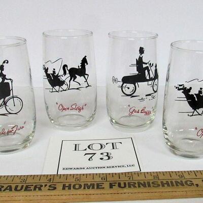 Set of 4 Vintage Tumblers, Transportation Theme
