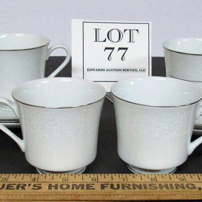 4 Vintage Lovelace Fine China Cup and Saucer Sets, Crown Victoria, Japan