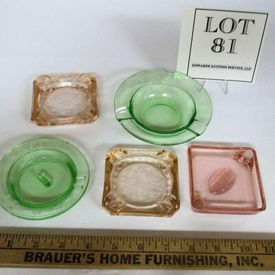 5 Depression Era Glass Ashtrays
