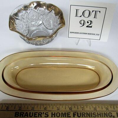 Vintage Amber Glass Tray and Pressed Glass Bowl