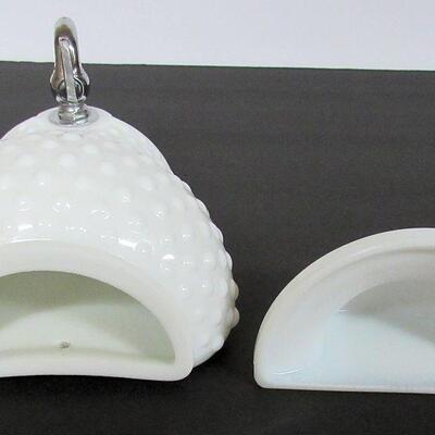 Vintage 2 Piece Milk Glass Wall Pocket Spigot Set, Hobnail