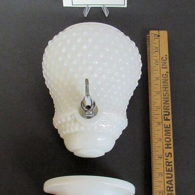 Vintage 2 Piece Milk Glass Wall Pocket Spigot Set, Hobnail