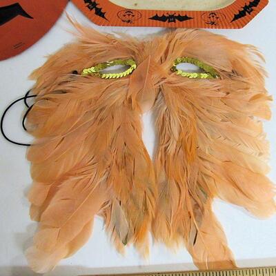 Vintage Halloween Lot: Luhrs JOL, Paper Plate, Napkin, Feather Mask