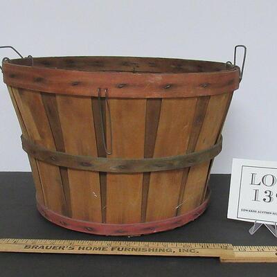 Old Half Bushel Gathering Harvest Basket Wire Handles 14 1/2" x 9 1/4"