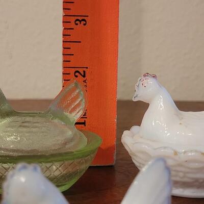 Lot 156: Vintage Miniature Covered Hen Dishes and 1 Rabbit Covered Dish