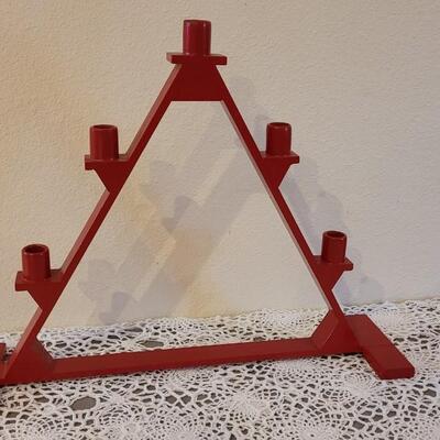 Lot 161: Red Wood Pyramid Candleholders