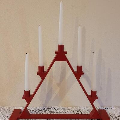 Lot 161: Red Wood Pyramid Candleholders