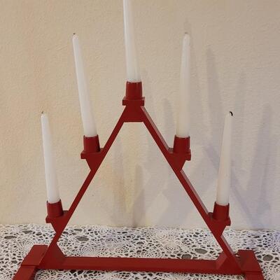 Lot 161: Red Wood Pyramid Candleholders