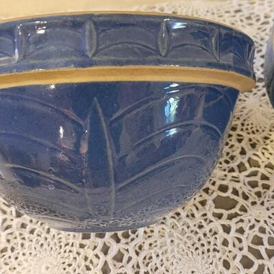 Lot 166: (2) Antique Blue Stoneware Bowls with Design