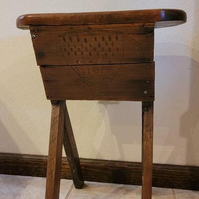 Lot 177: Antique Primitive Stool with Handcarved Design