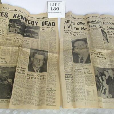 6 Vintage Newspapers Regarding Kennedy's Death, Oshkosh Daily Northwestern, and Duluth Sunday News Tribune