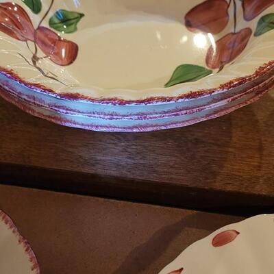 Lot 202: Blue Ridge Pottery Handpainted Crab Apple Large Dish Set