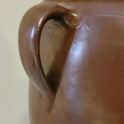 Lot 245: Antique 11.5" Brown Stoneware Jug/Crock with Double Handles
