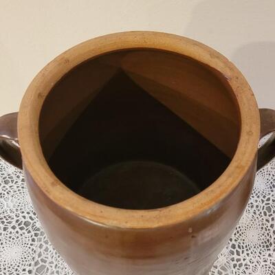 Lot 245: Antique 11.5" Brown Stoneware Jug/Crock with Double Handles