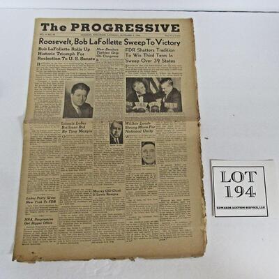Vintage Progressive Madison, WI News Paper, 11/9/40