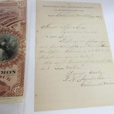 Antique Paper Ephemera: Louisville Railway Co, Undated, Unsigned; 1893 Equitable Life Assurance Society; 2-17-07 John Bird Bill