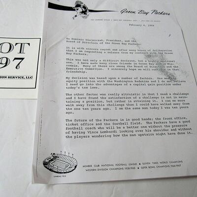 Copy of Vince Lombardi's Retirement Letter, 2/4/69
