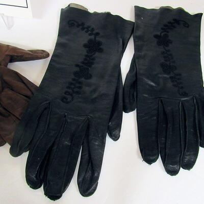 Vintage Ladies Gloves, Long Brown Leather and Black With Trim