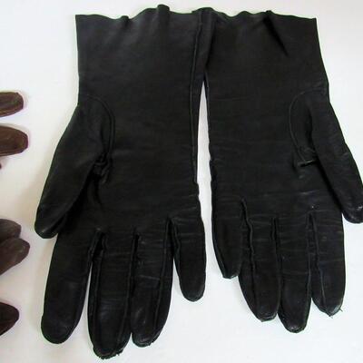 Vintage Ladies Gloves, Long Brown Leather and Black With Trim