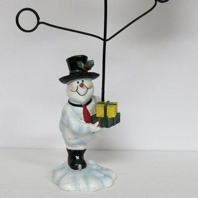 Snowman Christmas Card or Ornament Holder, Resin and Wire