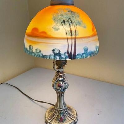 LOT#28D: Reverse Painted Bronze Boudoir Lamp