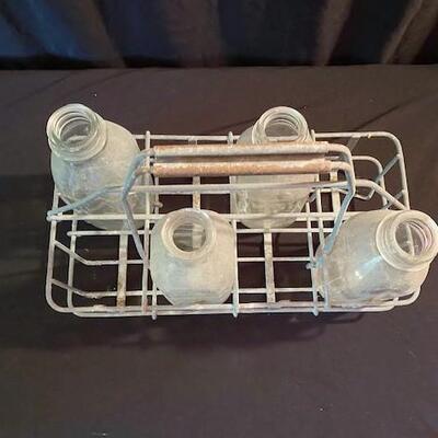 LOT#109D: Vintage Milk Bottles in Caddy
