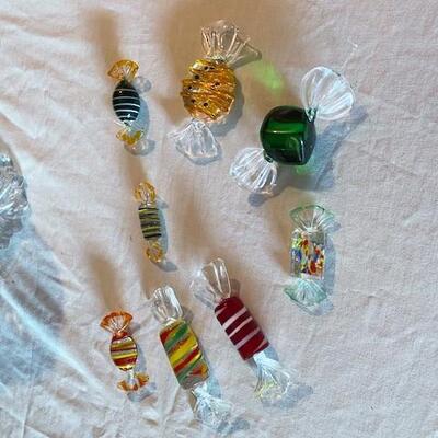 LOT#169L: Murano Style Candies in Cut Glass Bowl