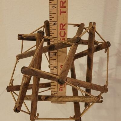 Lot 20: Vintage Coiled Basket and Wood & String Sculpture