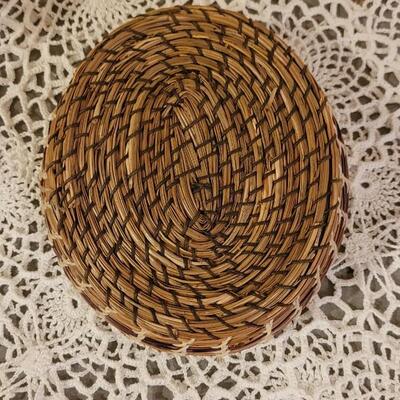 Lot 20: Vintage Coiled Basket and Wood & String Sculpture