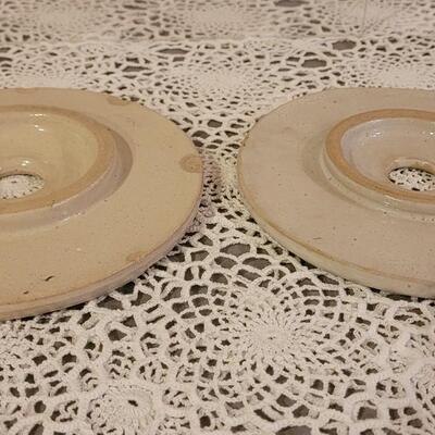 Lot 23: (2) Antique Butter Churn Stoneware Crock Lids