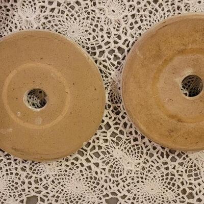 Lot 23: (2) Antique Butter Churn Stoneware Crock Lids