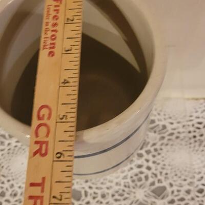 Lot 25: (2) Stoneware Crocks - 1 Small with Advertising and 1 R.R.P.C Roseville, Ohio