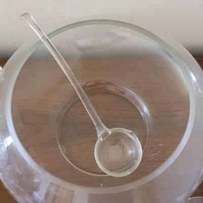Lot 32: Mid Century Modern Reikes-Crisa Punch Bowl, 22 Cups, Original Glass Ladel and 2 Plastic Ladels & Cup Hooks