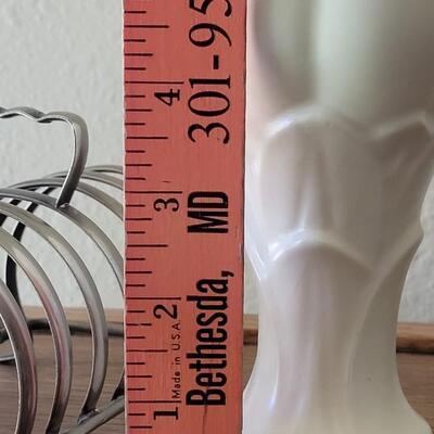 Lot 39: Vintage White Ceramic Vase and 2 Metal Letter Holders