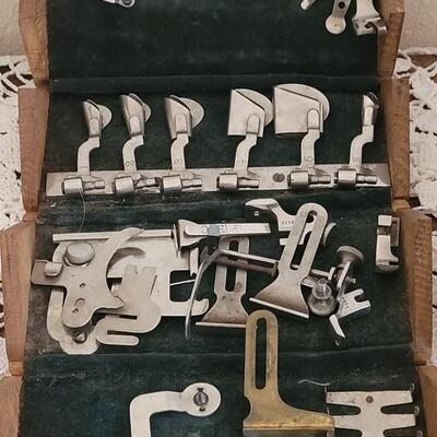 Lot 43: (2) Antique Fold Out Singer Sewing Machine Accessories Box - 1 with Accessories and 1 without