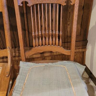 Lot 104: (3) Medium/Light Oak Chairs (one needs repair)