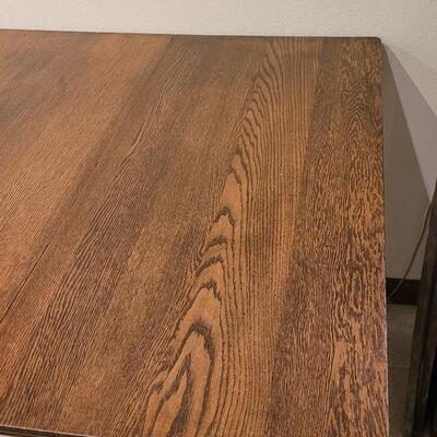 Lot 110: Antique 5 Leg Oak Table with 3 Leaves and Storage Box