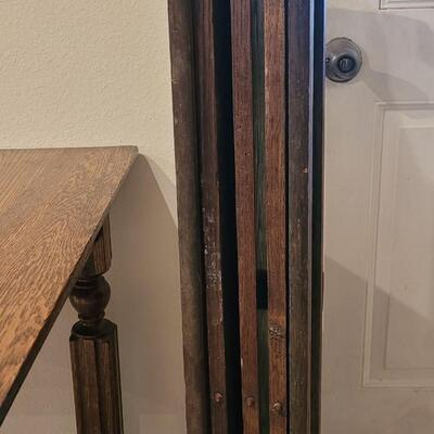 Lot 110: Antique 5 Leg Oak Table with 3 Leaves and Storage Box