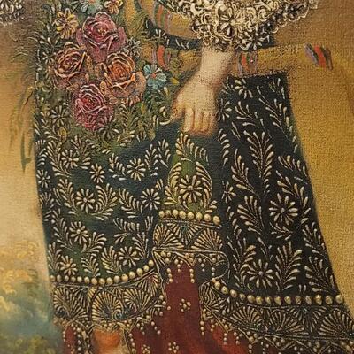 Lot 166: Vintage 21.5" x 17" Oil Painting Glicee Print w/ Hand Accented Beading Framed Art