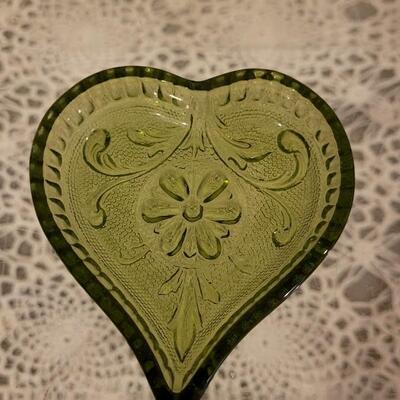 Lot 175: Vintage Green Glass Club, Spade, Heart and Diamond Little Dishes