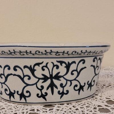 Lot 202: Blue & White Planter with Plastic Insert
