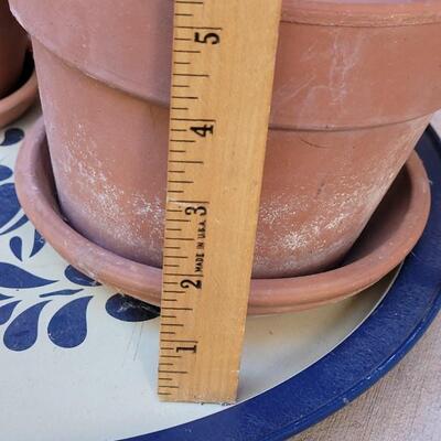 Lot 215: (2) Ceramic Planters (one made in Italy), Pfaltzgraff Metal Tray and Wood Planter Box with Drainage Hole