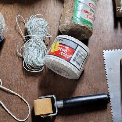 Lot 225: Sponges, Brushes, Twine, String and Tools for Hanging Wallpaper